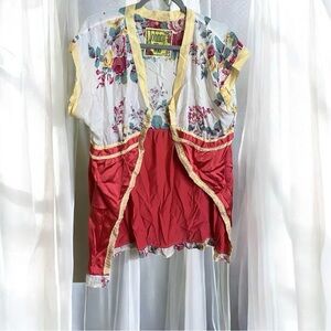 Johnny Was Silk Floral Open Blouse Made Into Open Cardigan Large